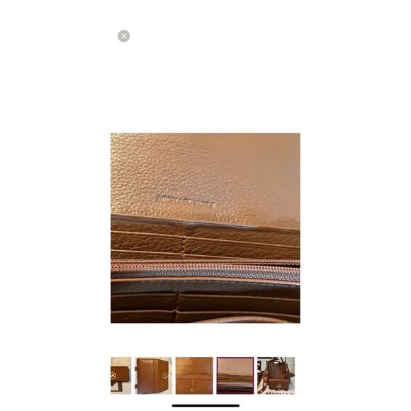 Michael Kors Fulton Carryall Leather Wallet Camel Brown Gold Hardware Classic - Picture 6 of 16